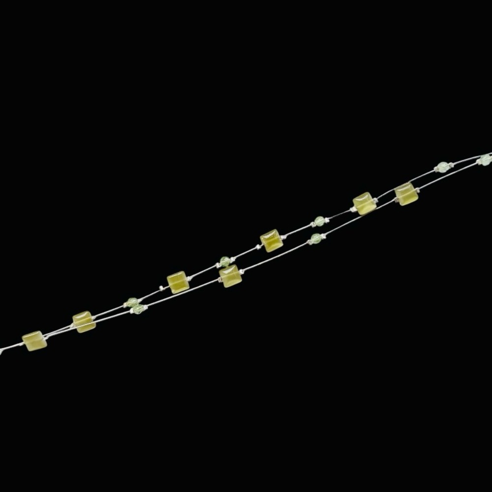 Express Silver Double Stranded Light Green Beaded… - image 3